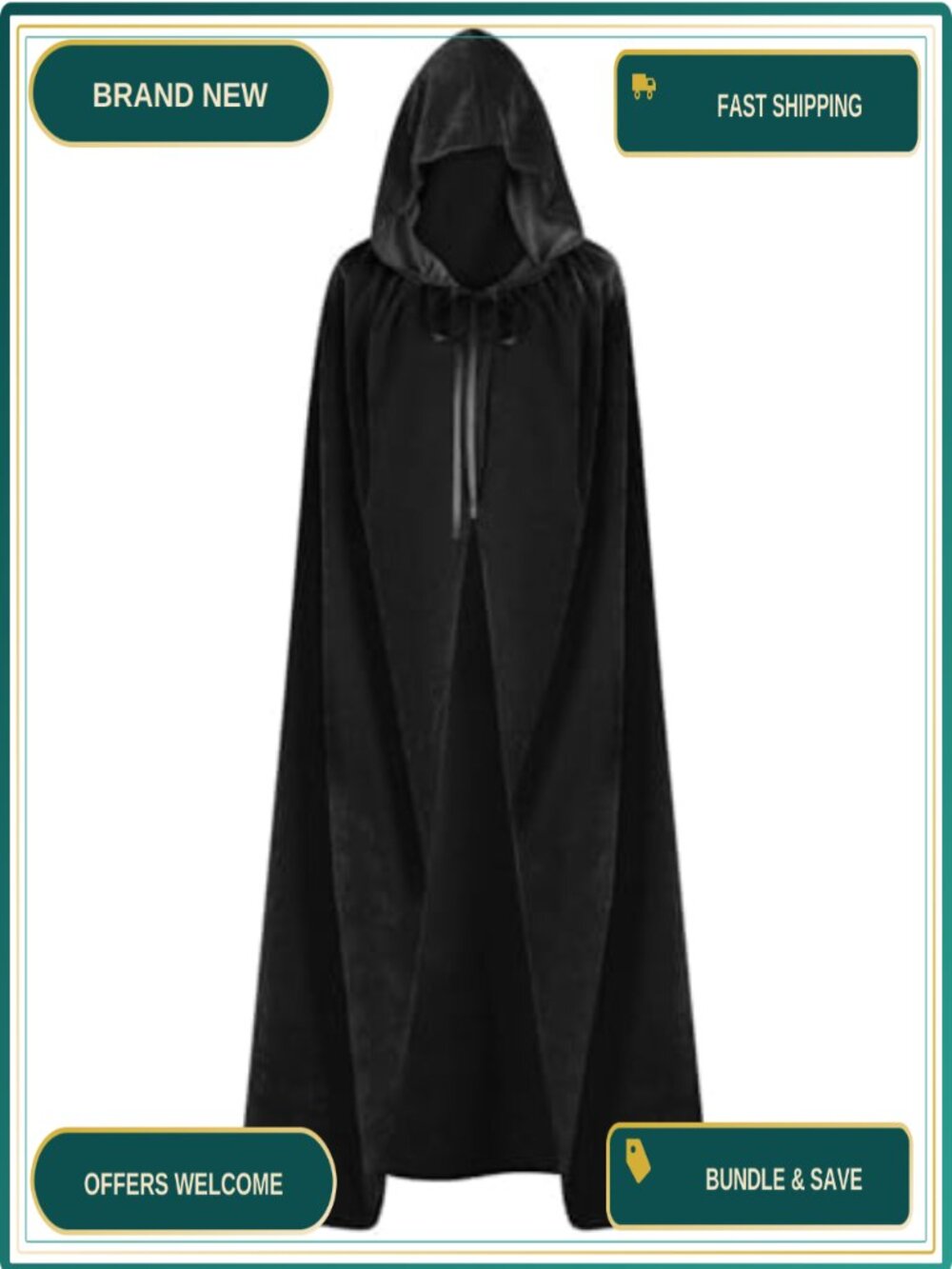 Velvet Hooded Cloak Cape Unisex Halloween Witch Cosplay Costume Long